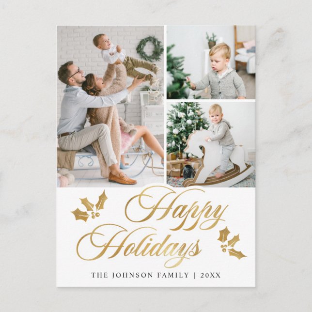 God jul 3 PHOTO Glad helg Hälsning Po Vykort (Framsida)