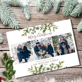 God jul 3 Photo Greenery Burgundy Julkort