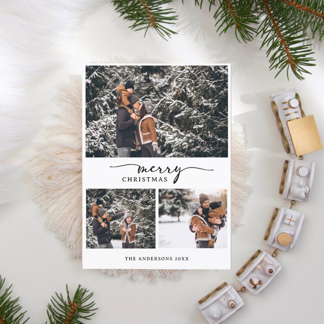 God jul 3 Photos Collage Modern Script Helg Vykort (Skapare uppladdad)