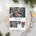 God jul 3 Photos Collage Modern Script Julkort<br><div class="desc">Gör ett eget julhälsningskort i julhelg med dina anpassningsbar-foton för att önska God jul till vänner och familj. Med dagens skript i mitten och ditt eget namn i grund. På baksidan av kortet, ditt personliga meddelande. Byt ut texten och bilder mot tre bilder av dig och din familj för att...</div>