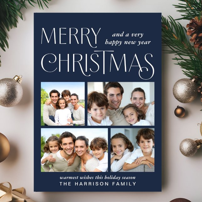 God jul 4 Fotoblått Julkort (This holiday season, let your family's smiles and heartwarming memories shine on our 4 photo card)
