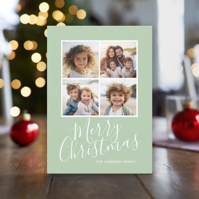 God jul 4 Fotokollage Snowflake Mönster Julkort (Holiday Photo Card with collage)
