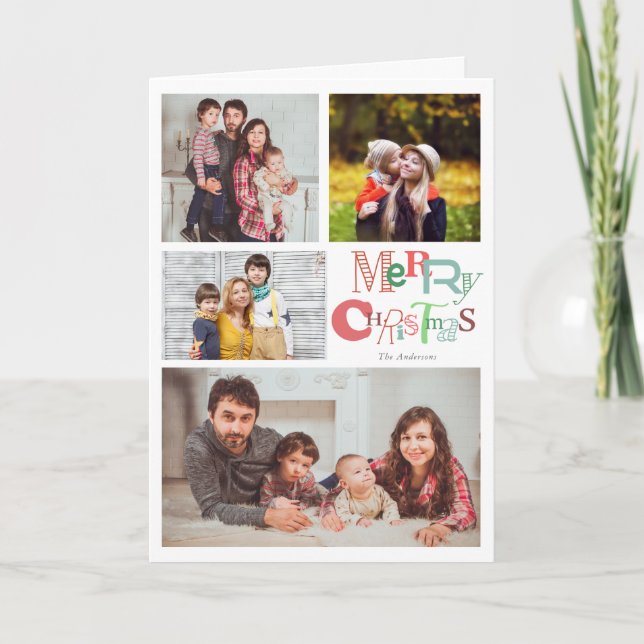 God jul 4 Fotokollage Typography Cute Helgkort (Framsida)