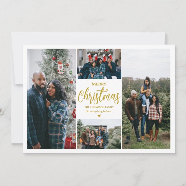 God Jul|4 Foton| Vit Julkort (Framsida)