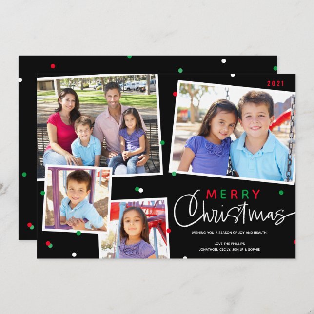 god jul 4-Helgdag för fotokollage Julkort (Fram/baksida)