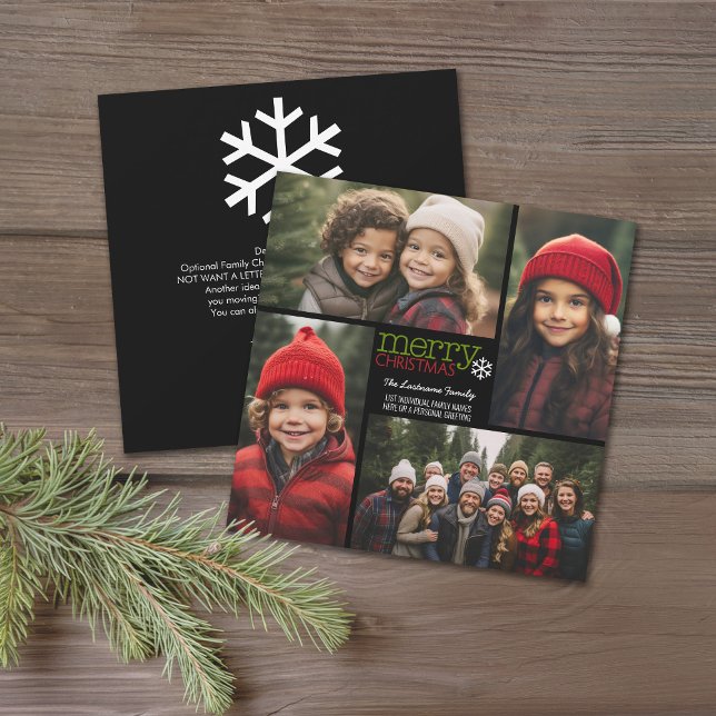 God jul 4 Photo Collage - brev på baksidan Julkort (4 Photo postcard with modern black and white)