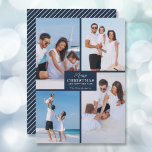 God jul 4 Photo Collage Navy Blue Julkort<br><div class="desc">Ditt efternamn och hälsning och God jul och Gott nytt år i chic med ett plakat på marinblått med 4 favoritfotokollage på framsidan och ditt första namn på baksidan av detta Julhälsningar kort. MER FÄRG i vår affär. Live Design Service kan hjälpa dig med layouten för din design om det...</div>
