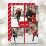 God jul 4 Photo Collage Red Julkort<br><div class="desc">Ditt efternamn och hälsning och God jul och Gott nytt år i chic med röd text med 4 favoritfotokollage på framsidan och ditt första namn på baksidan av detta Julhälsningar kort. MER FÄRG i vår affär. Live Design Service kan hjälpa dig med layouten för din design om det behövs.</div>