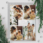 God jul 4 Photo Collage Silver<br><div class="desc">Julhälsningskort med riktiga folier har ditt efternamn och hälsning God jul och Gott nytt år i chic med riktiga fotfotsbokstäver i silver med dina favoritfoto på 4 som gränsar till äkta silver-folie på framsidan och ditt första namn på baksidan. Live Design Service kan hjälpa dig med layouten för din design...</div>