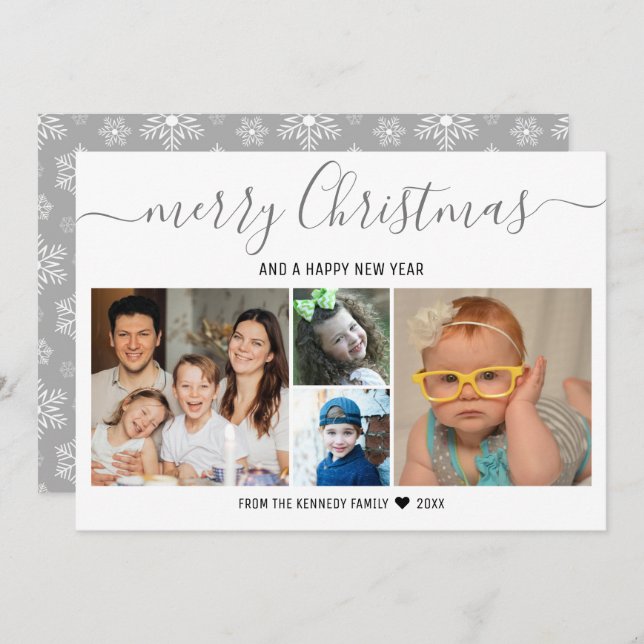 God jul 4 Photo Collage Silver Snöflingor Julkort (Fram/baksida)