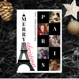 God jul 5 Photo Eiffel Torn Paris Julkort