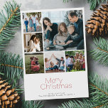 God jul 6 fotokollage modern julkort<br><div class="desc">Enkelt minimalistiskt rött typografiskt anpassningsbar med multifoto,  namn i familjen och elegant i personlig - julkort för helgdag.         Anpassa den på båda sidor!</div>