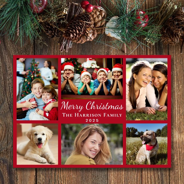 God jul 6 Fotokollage Red Julkort (This holiday season, let your family's smiles and heartwarming memories shine on our 6 photo card)