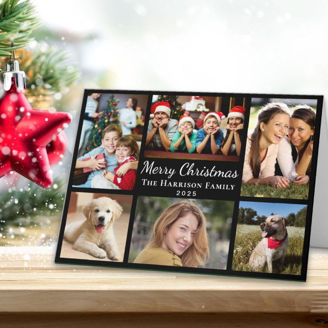 God jul 6 Photo Collage Black Helgkort (This holiday season, let your family's smiles and heartwarming memories shine on our 6 photo card)