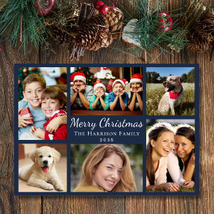 God jul 6 Photo Collage Blue Julkort