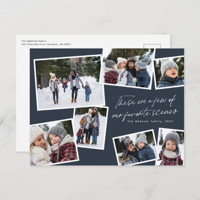 God jul 7 fotokollage elegant röd helg vykort (Fram/baksida)