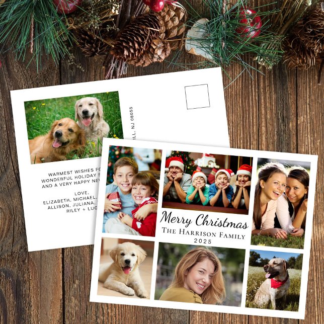 God jul 7 Fotokollage Helg Vykort (Share the love and warmth of the season with your personalized photo Christmas postcard)