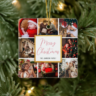 God jul 8-fotofamiljesammanfoten guld ram julgransprydnad keramik