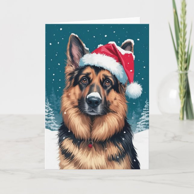 God jul A German Shepherd Hund in Santa Kort (Framsida)