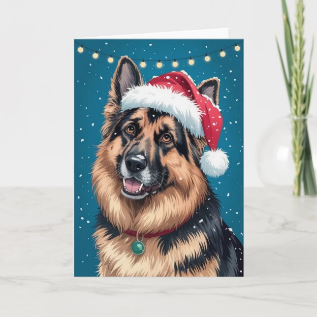 God jul A German Shepherd Hund in Santa Kort (Framsida)