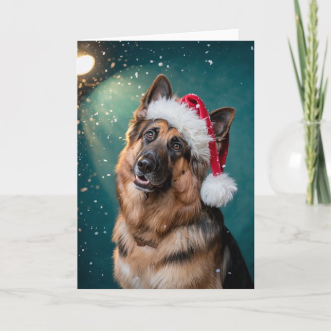 God jul A German Shepherd Hund in Santa Kort (Framsida)