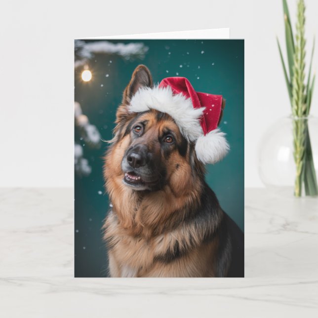 God jul A German Shepherd Hund in Santa Kort (Framsida)