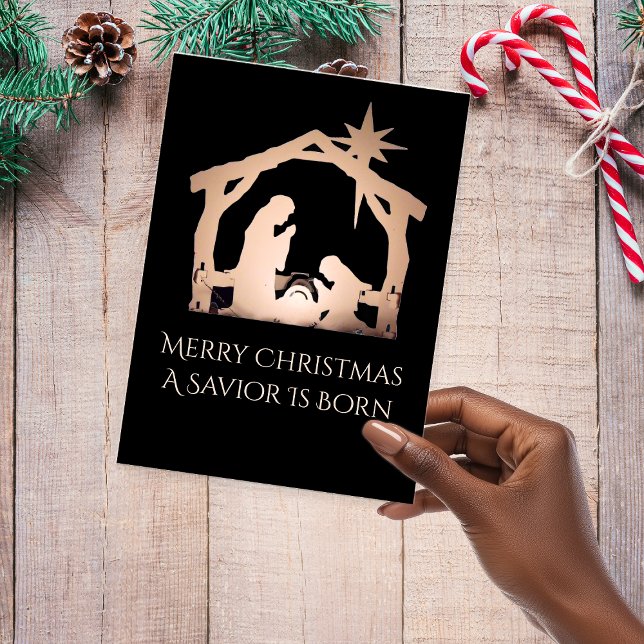 God jul a Savior är nativitet Helg Vykort (Merry Christmas A Savior Is Born Nativity Holiday Postcard)