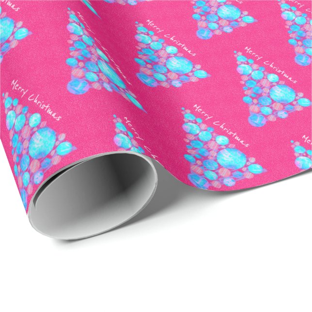 God jul Abstrakt Lila Träd Rosa Pappra Presentpapper (Rullad Hörn)