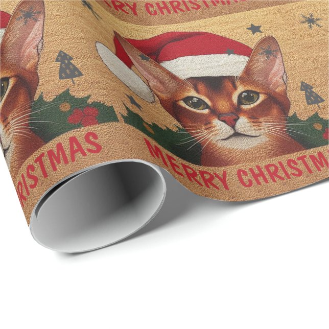 God jul Abyssinian Cat, Julafton Santa Kitten Presentpapper (Rullad Hörn)