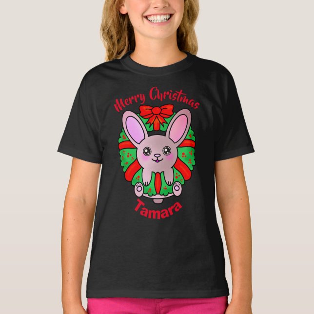 God jul Adsible Baby Bunny in Wandan T Shirt (Framsida)