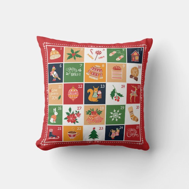 God Jul Adventskalender Poinsettia Röd Kudde (Framsida)