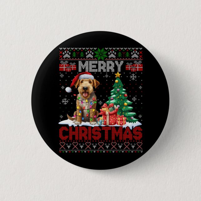 God jul Airedale Terrier Hund älskare Ugly Xm Knapp (Framsida)