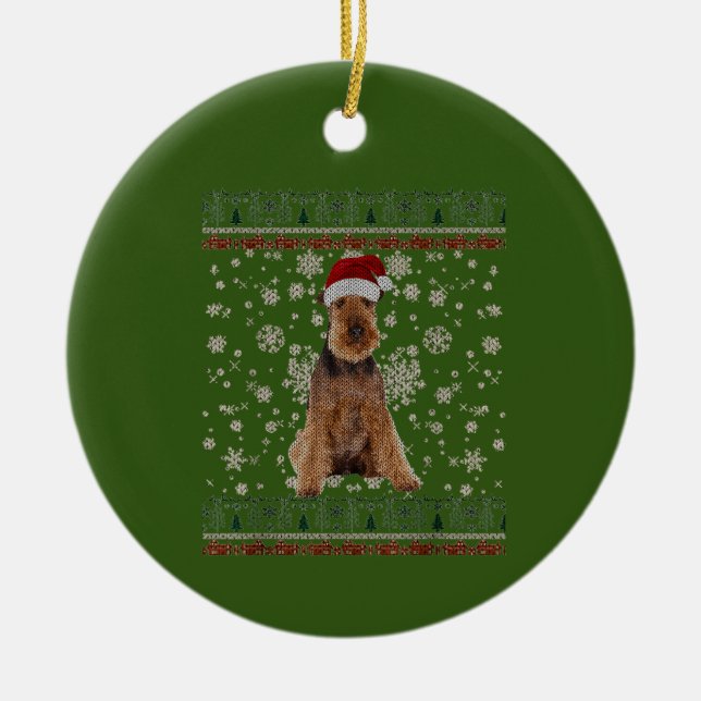 God jul Airedale Terrier Hund Julafton Merry Julgransprydnad Keramik (Framsidan)