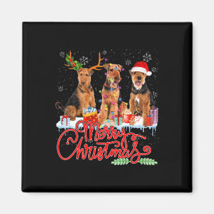 God jul Airedale Terrier Santa Reindeer Li Magnet