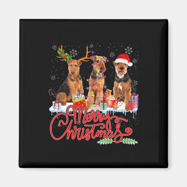 God jul Airedale Terrier Santa Reindeer Li Magnet (Framsidan)