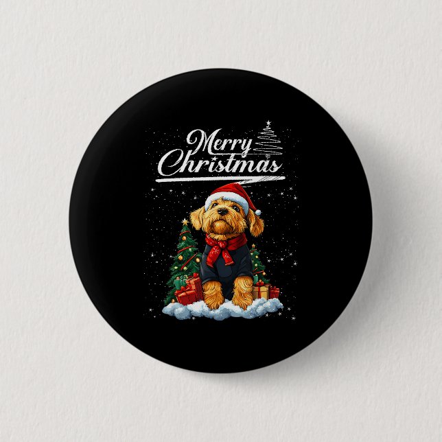 God Jul Airedale Terrier Tomte Hatt Hund Kärlek Knapp (Framsida)