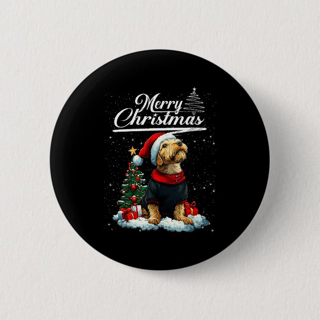 God Jul Airedale Terrier Tomtehatt Hund Kärlek Knapp (Framsida)