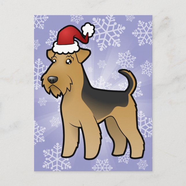 God Jul Airedale Terrier / Welsh Terrier Helg Vykort (Framsida)