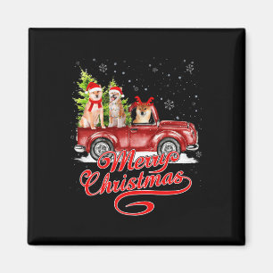 God jul Akita Hund Santa Reindeer Red Lastbil Magnet