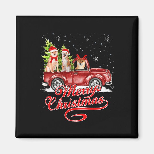God jul Akita Hund Santa Reindeer Red Lastbil Magnet (Framsidan)