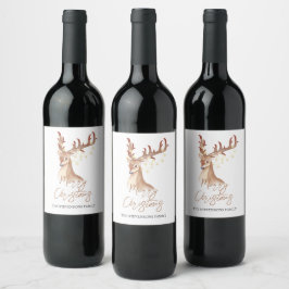 God Jul Akvarell Brun Hjort Elegant Chic Vinflaska Etikett