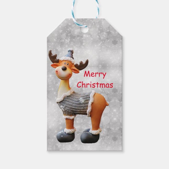 God jul älg som bär hatt      presentetikett (Framsidan)