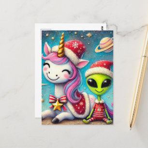 God jul, Alien och Unicorn Vykort