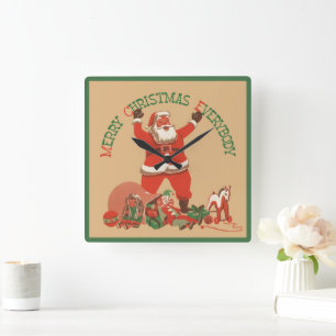 God Jul alla! Vintage Tomte Fyrkantig Klocka