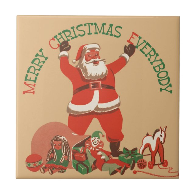 God Jul alla! Vintage Tomte Kakelplatta (Framsidan)