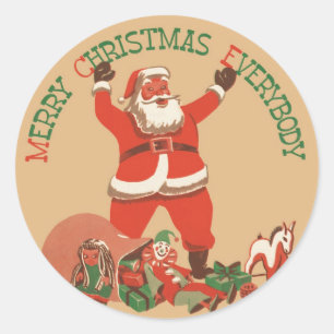 God Jul alla! Vintage Tomte Runt Klistermärke