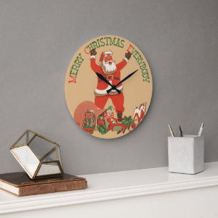 God Jul alla! Vintage Tomte Stor Klocka