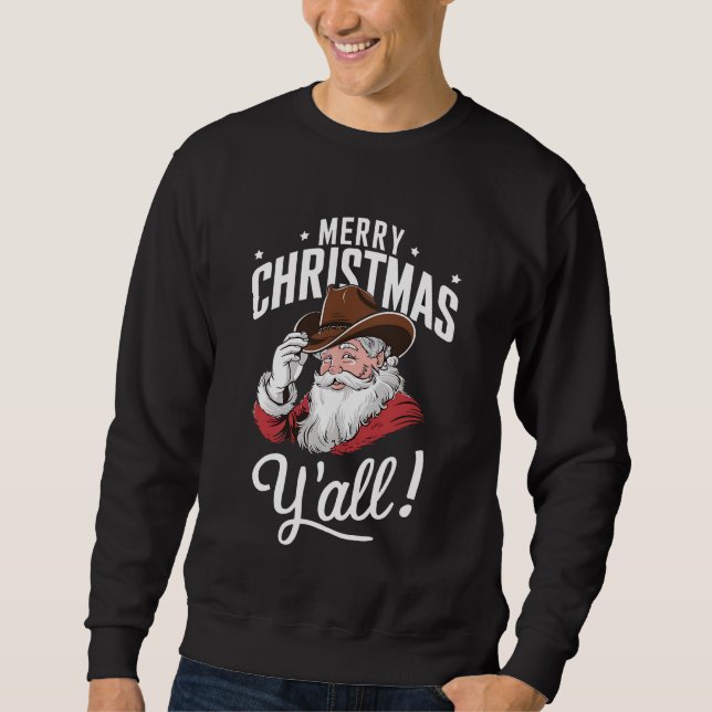 God Jul allesammans Country Cowboy Tomte Lång Ärmad Tröja (Framsida)