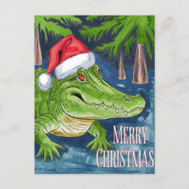 God jul Alligator med jultomten Hat Helg Vykort