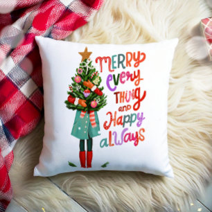 God jul allt Lycklig Alltid Julafton Träd Kudde